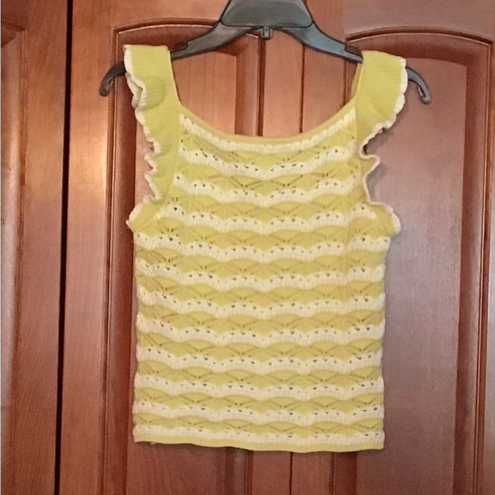 Heartloom Yellow and White Ruffled Fitted Tank Top